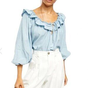 Free People Sky Blue Ruffle Top